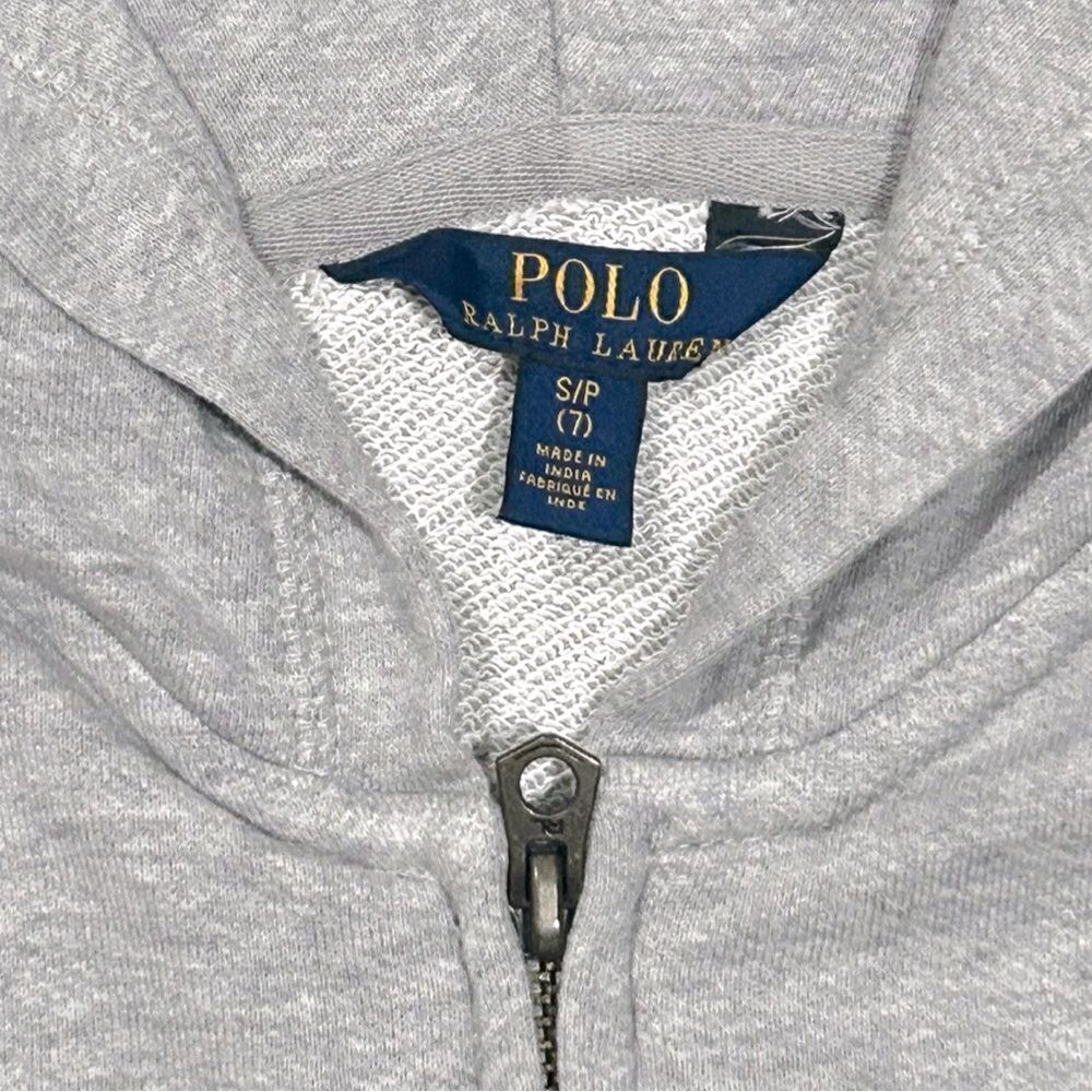Polo Ralph Lauren Girls French Terry Full Zip Hoodie Light Grey Heather Sz S/P 7 - Picture 7 of 7